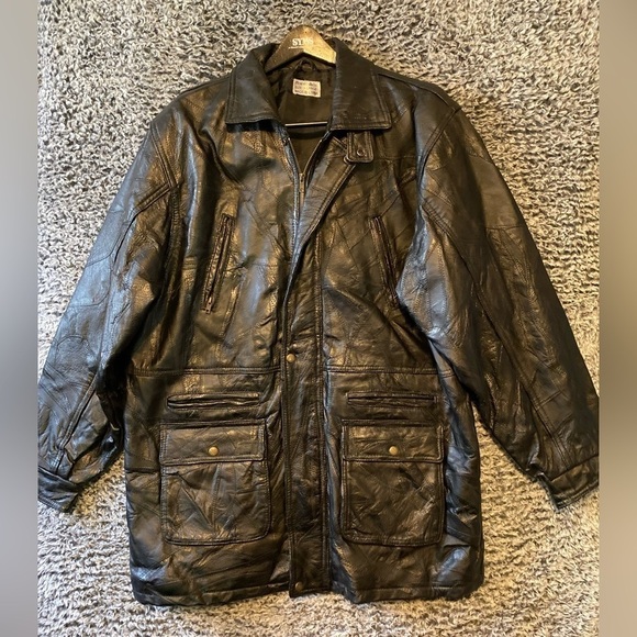 Vintage 80s Men’s Patchwork Genuine Leather  Jacket With Patches Size XL - Picture 6 of 13